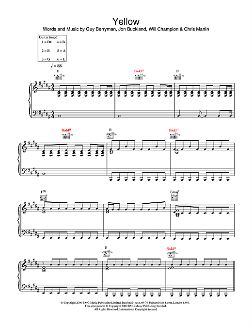 Learn to play Coldplay Yellow sheet music for Piano, Vocal & Guitar in minutes. Coldplay Yellow sheet music notes and chords. Download Printable PDF.