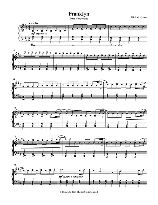 Michael Nyman Franklyn From Wonderland Sheet Music Notes Chords Piano Download Film And Tv 17697 Pdf