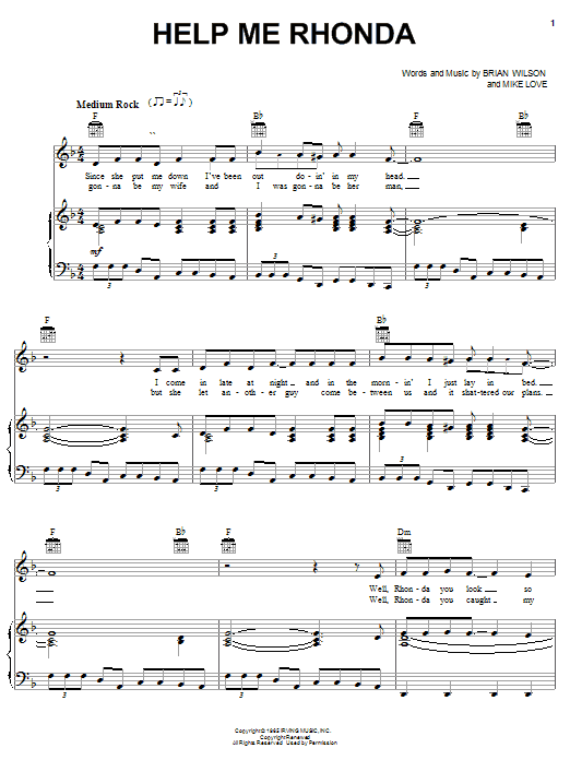 Learn to play The Beach Boys Help Me Rhonda sheet music for Piano, Vocal & Guitar (Right-Hand Melody) in minutes. The Beach Boys Help Me Rhonda sheet music notes and chords. Download Printable PDF.