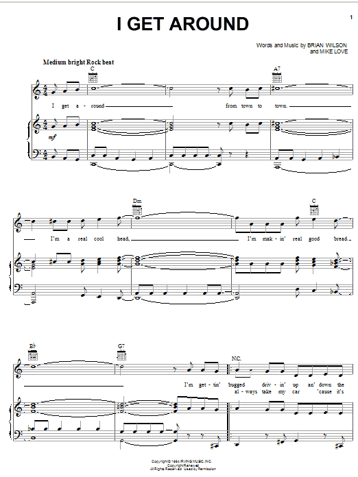 Learn to play The Beach Boys I Get Around sheet music for Piano, Vocal & Guitar (Right-Hand Melody) in minutes. The Beach Boys I Get Around sheet music notes and chords. Download Printable PDF.
