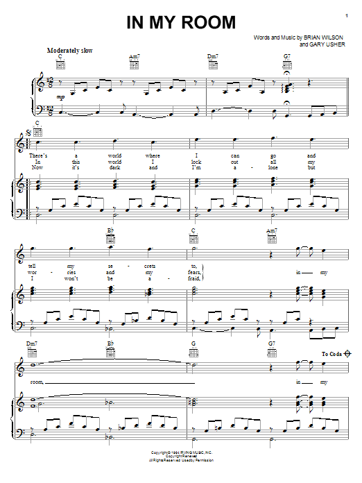 Learn to play The Beach Boys In My Room sheet music for Piano, Vocal & Guitar (Right-Hand Melody) in minutes. The Beach Boys In My Room sheet music notes and chords. Download Printable PDF.