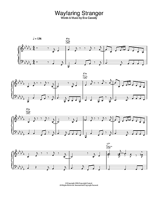 Learn to play Eva Cassidy Wayfaring Stranger sheet music for Piano, Vocal & Guitar in minutes. Eva Cassidy Wayfaring Stranger sheet music notes and chords. Download Printable PDF.