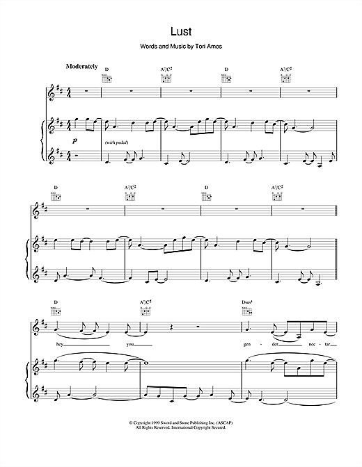 Learn to play Tori Amos Lust sheet music for Piano, Vocal & Guitar (Right-Hand Melody) in minutes. Tori Amos Lust sheet music notes and chords. Download Printable PDF.