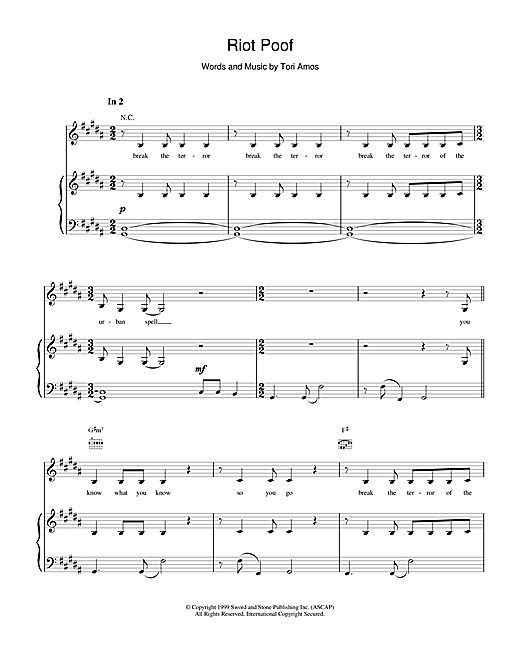 Learn to play Tori Amos Riot Poof sheet music for Piano, Vocal & Guitar (Right-Hand Melody) in minutes. Tori Amos Riot Poof sheet music notes and chords. Download Printable PDF.