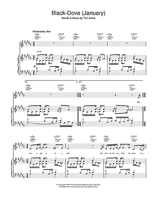 Learn to play Tori Amos Black Dove (January) sheet music for Piano, Vocal & Guitar in minutes. Tori Amos Black Dove (January) sheet music notes and chords. Download Printable PDF.