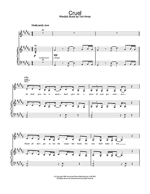 Learn to play Tori Amos Cruel sheet music for Piano, Vocal & Guitar (Right-Hand Melody) in minutes. Tori Amos Cruel sheet music notes and chords. Download Printable PDF.