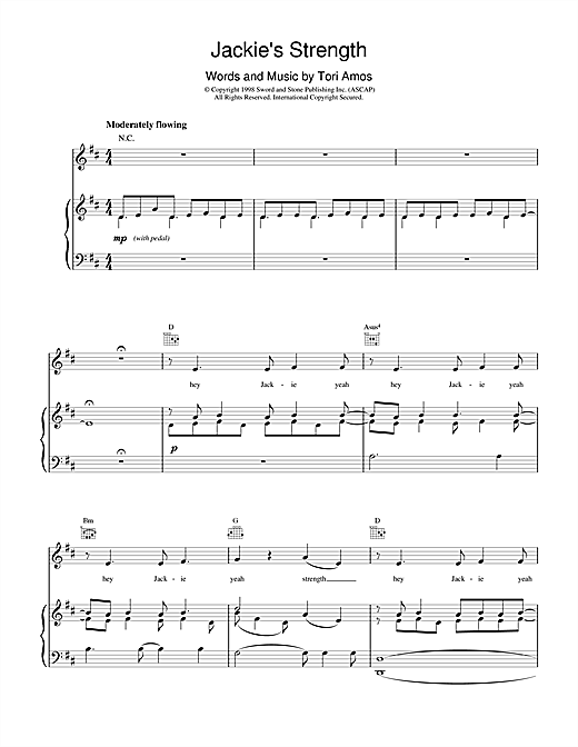 Learn to play Tori Amos Jackie's Strength sheet music for Piano, Vocal & Guitar (Right-Hand Melody) in minutes. Tori Amos Jackie's Strength sheet music notes and chords. Download Printable PDF.