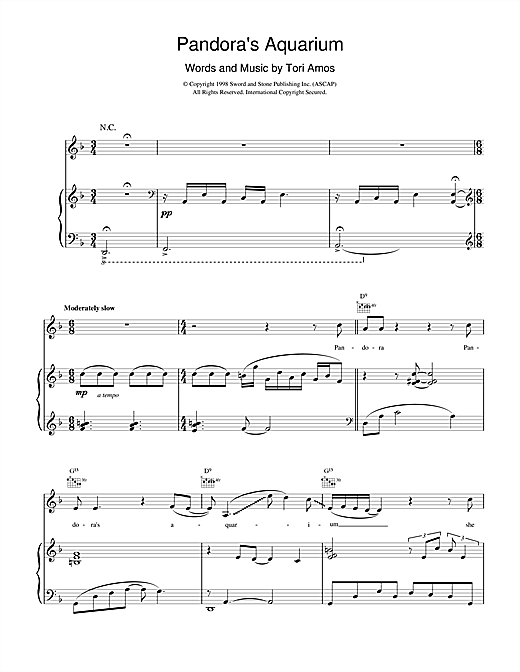 Learn to play Tori Amos Pandora's Aquarium sheet music for Piano, Vocal & Guitar (Right-Hand Melody) in minutes. Tori Amos Pandora's Aquarium sheet music notes and chords. Download Printable PDF.