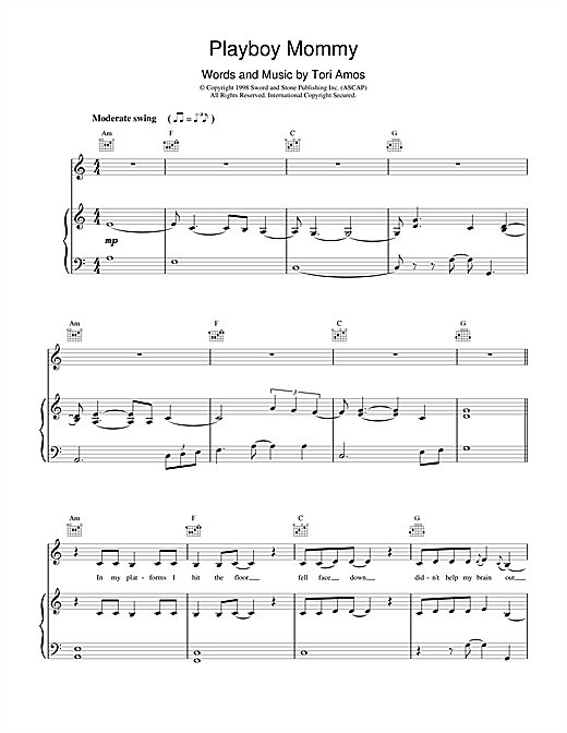 Learn to play Tori Amos Playboy Mommy sheet music for Piano, Vocal & Guitar (Right-Hand Melody) in minutes. Tori Amos Playboy Mommy sheet music notes and chords. Download Printable PDF.