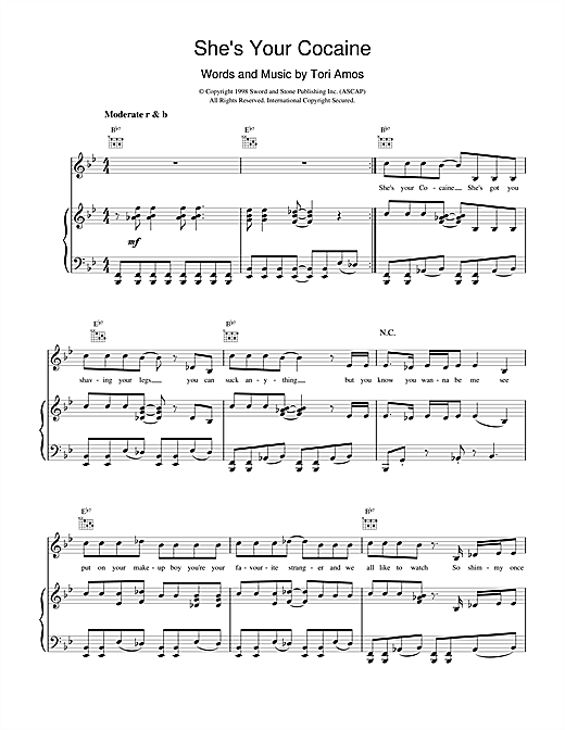 Learn to play Tori Amos She's Your Cocaine sheet music for Piano, Vocal & Guitar (Right-Hand Melody) in minutes. Tori Amos She's Your Cocaine sheet music notes and chords. Download Printable PDF.