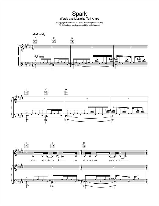 Learn to play Tori Amos Spark sheet music for Piano, Vocal & Guitar (Right-Hand Melody) in minutes. Tori Amos Spark sheet music notes and chords. Download Printable PDF.