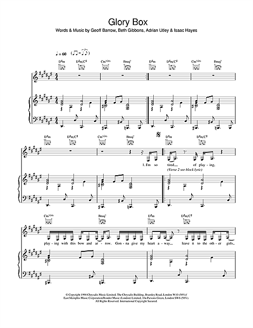 Learn to play Portishead Glory Box sheet music for Piano, Vocal & Guitar in minutes. Portishead Glory Box sheet music notes and chords. Download Printable PDF.