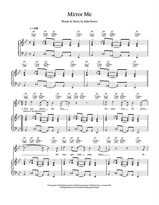 Learn to play Cast Mirror Me sheet music for Piano, Vocal & Guitar (Right-Hand Melody) in minutes. Cast Mirror Me sheet music notes and chords. Download Printable PDF.