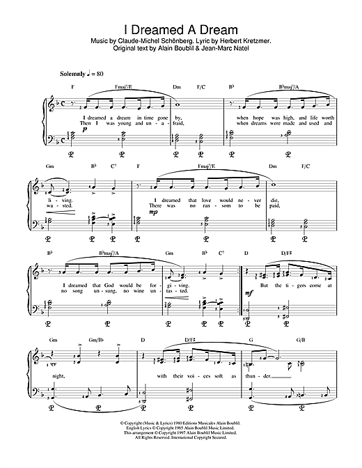Learn to play Boublil and Schonberg I Dreamed A Dream (from Les Miserables) sheet music for Piano in minutes. Boublil and Schonberg I Dreamed A Dream (from Les Miserables) sheet music notes and chords. Download Printable PDF.