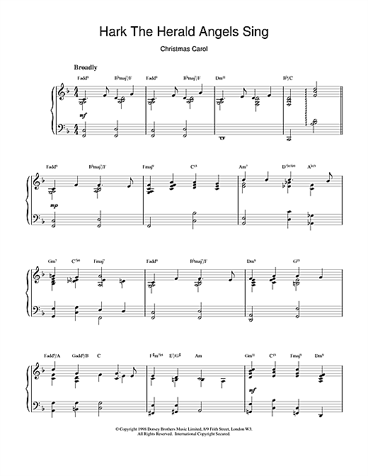 Learn to play Christmas Carol Hark! The Herald Angels Sing (jazzy arrangement) sheet music for Easy Piano in minutes. Christmas Carol Hark! The Herald Angels Sing (jazzy arrangement) sheet music notes and chords. Download Printable PDF.