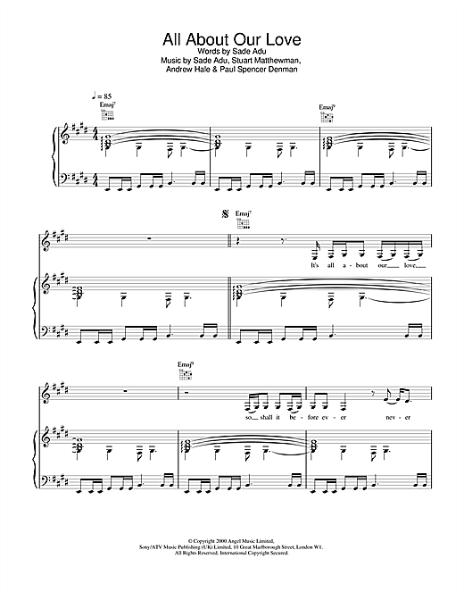 Learn to play Sade All About Our Love sheet music for Piano, Vocal & Guitar in minutes. Sade All About Our Love sheet music notes and chords. Download Printable PDF.