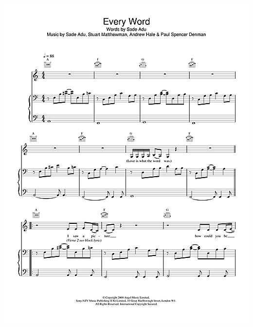 Learn to play Sade Every Word sheet music for Piano, Vocal & Guitar in minutes. Sade Every Word sheet music notes and chords. Download Printable PDF.