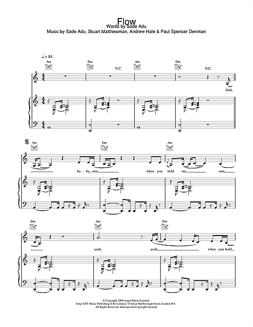 Learn to play Sade Flow sheet music for Piano, Vocal & Guitar in minutes. Sade Flow sheet music notes and chords. Download Printable PDF.