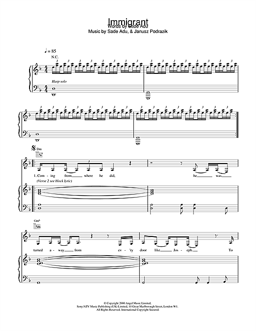 Learn to play Sade Immigrant sheet music for Piano, Vocal & Guitar in minutes. Sade Immigrant sheet music notes and chords. Download Printable PDF.