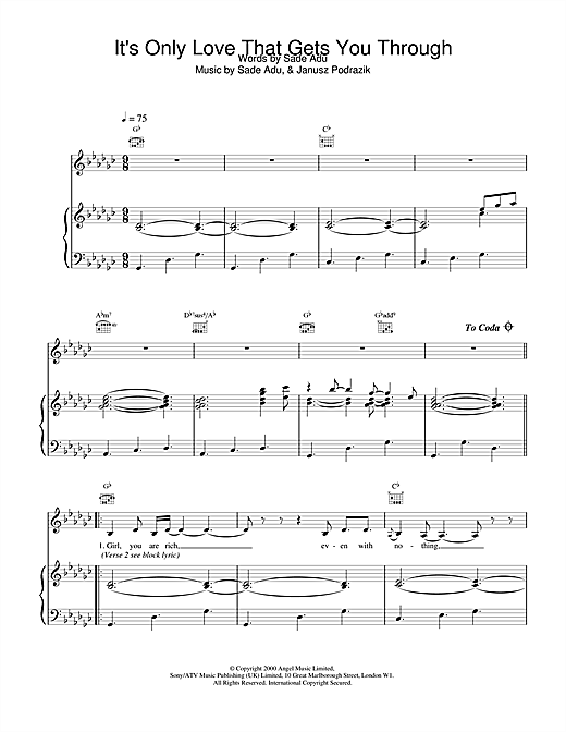 Learn to play Sade It's Only Love That Gets You Through sheet music for Piano, Vocal & Guitar in minutes. Sade It's Only Love That Gets You Through sheet music notes and chords. Download Printable PDF.