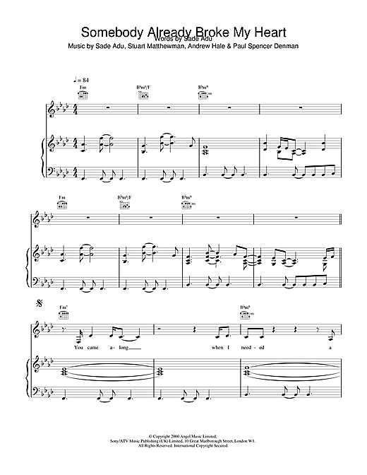 Learn to play Sade Somebody Already Broke My Heart sheet music for Piano, Vocal & Guitar in minutes. Sade Somebody Already Broke My Heart sheet music notes and chords. Download Printable PDF.