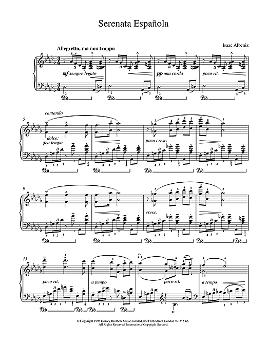 Learn to play Isaac Albeniz Serenata Espanola sheet music for Piano in minutes. Isaac Albeniz Serenata Espanola sheet music notes and chords. Download Printable PDF.