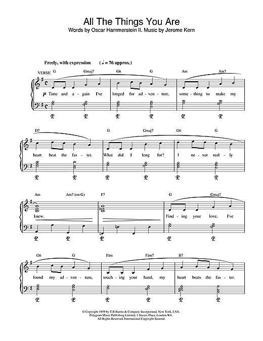 Learn to play Jerome Kern All The Things You Are sheet music for Piano & Vocal in minutes. Jerome Kern All The Things You Are sheet music notes and chords. Download Printable PDF.
