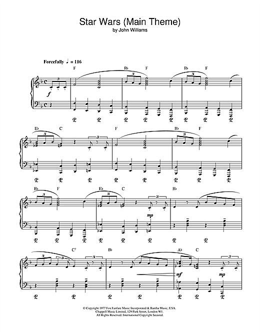 Learn to play John Williams Star Wars (Main Theme) sheet music for Piano & Vocal in minutes. John Williams Star Wars (Main Theme) sheet music notes and chords. Download Printable PDF.