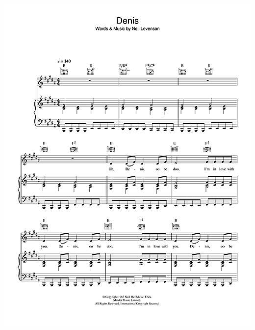 Learn to play Blondie Denis sheet music for Piano, Vocal & Guitar (Right-Hand Melody) in minutes. Blondie Denis sheet music notes and chords. Download Printable PDF.