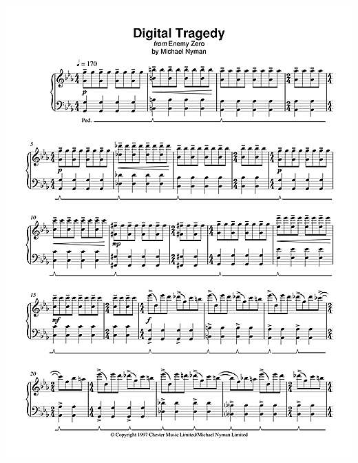 Learn to play Michael Nyman Digital Tragedy (from Enemy Zero) sheet music for Piano in minutes. Michael Nyman Digital Tragedy (from Enemy Zero) sheet music notes and chords. Download Printable PDF.