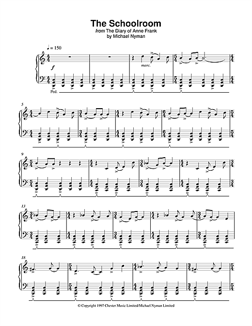 Learn to play Michael Nyman The Schoolroom (from The Diary Of Anne Frank) sheet music for Piano in minutes. Michael Nyman The Schoolroom (from The Diary Of Anne Frank) sheet music notes and chords. Download Printable PDF.