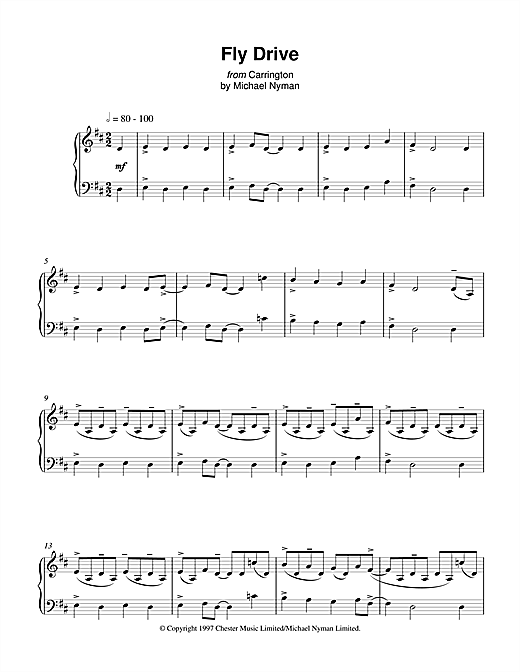 Learn to play Michael Nyman Fly Drive (from Carrington) sheet music for Piano in minutes. Michael Nyman Fly Drive (from Carrington) sheet music notes and chords. Download Printable PDF.