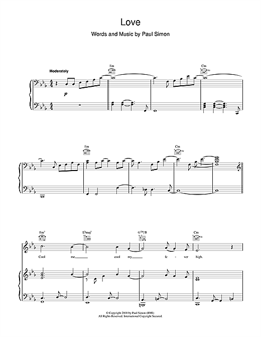 Learn to play Paul Simon Love sheet music for Piano, Vocal & Guitar (Right-Hand Melody) in minutes. Paul Simon Love sheet music notes and chords. Download Printable PDF.