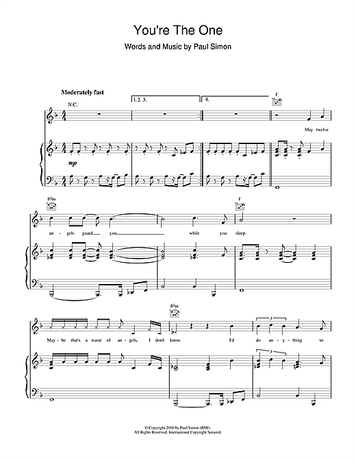 Learn to play Paul Simon You're The One sheet music for Piano, Vocal & Guitar (Right-Hand Melody) in minutes. Paul Simon You're The One sheet music notes and chords. Download Printable PDF.