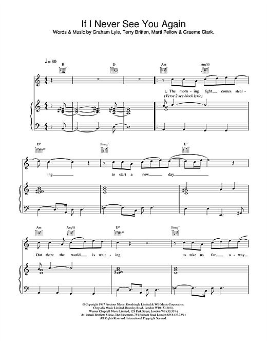 Learn to play Wet Wet Wet If I Never See You Again sheet music for Piano, Vocal & Guitar in minutes. Wet Wet Wet If I Never See You Again sheet music notes and chords. Download Printable PDF.