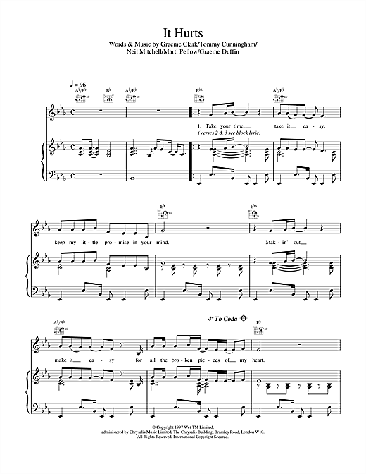 Learn to play Wet Wet Wet It Hurts sheet music for Piano, Vocal & Guitar (Right-Hand Melody) in minutes. Wet Wet Wet It Hurts sheet music notes and chords. Download Printable PDF.