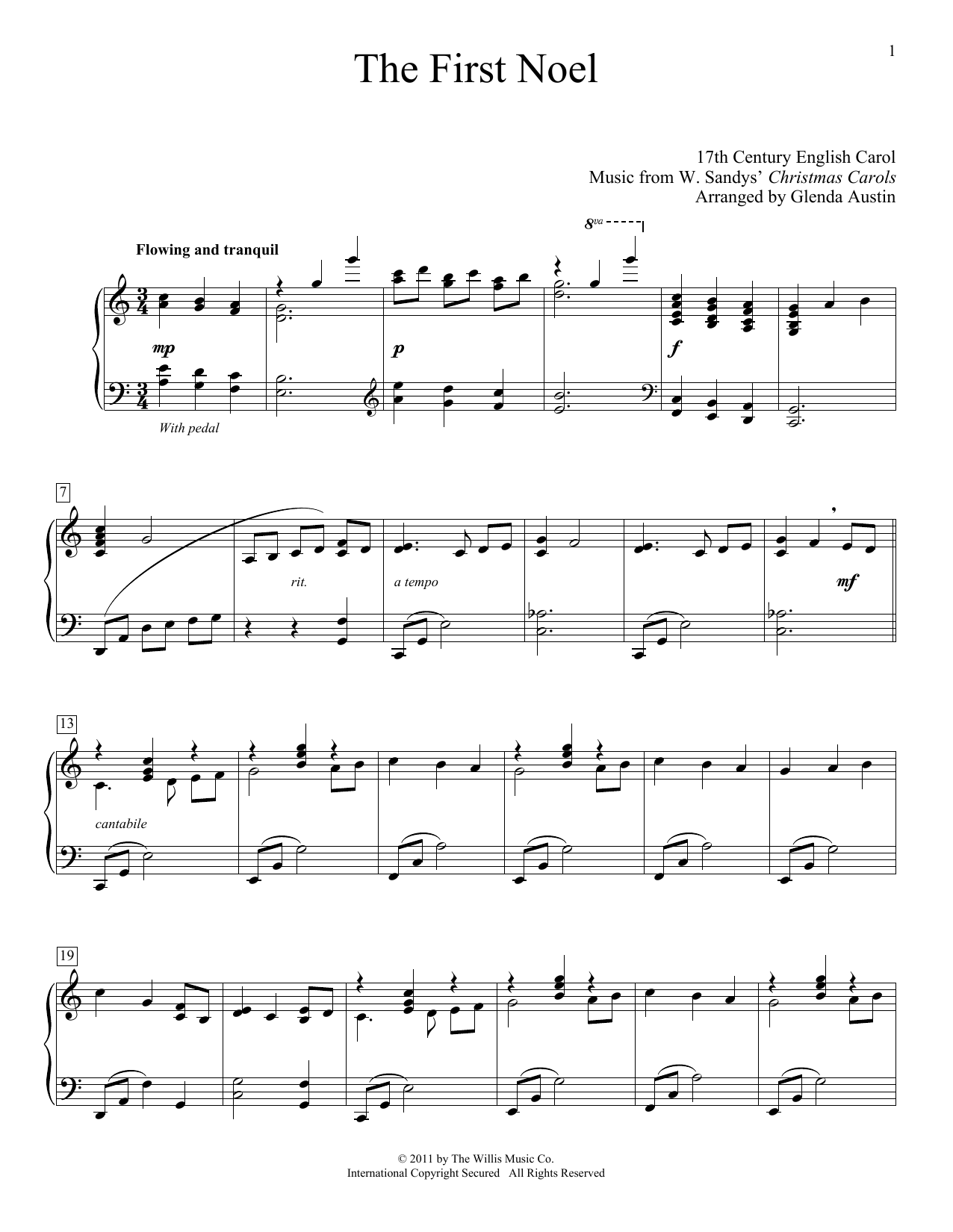 Download 17th Century English Carol The First Noel (arr. Glenda Austin) Sheet Music and learn how to play Piano Solo PDF digital score in minutes