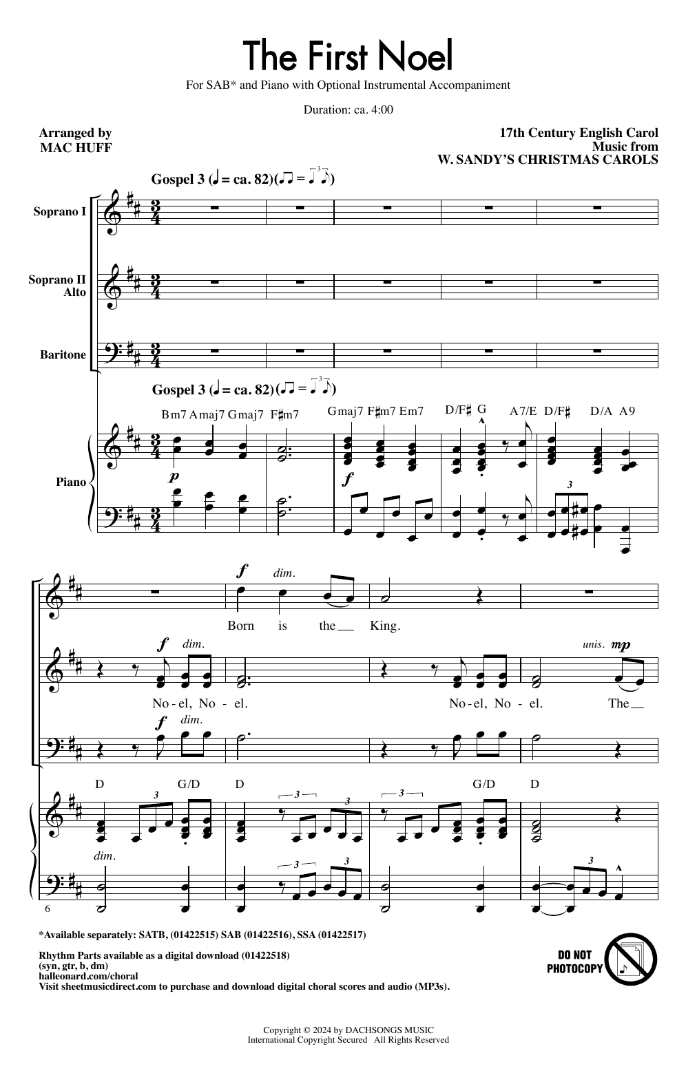 Download 17th Century English Carol The First Noel (arr. Mac Huff) Sheet Music and learn how to play SSA Choir PDF digital score in minutes