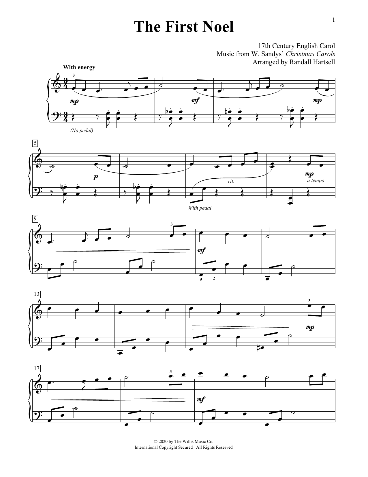 Download 17th Century English Carol The First Noel (arr. Randall Hartsell) Sheet Music and learn how to play Educational Piano PDF digital score in minutes