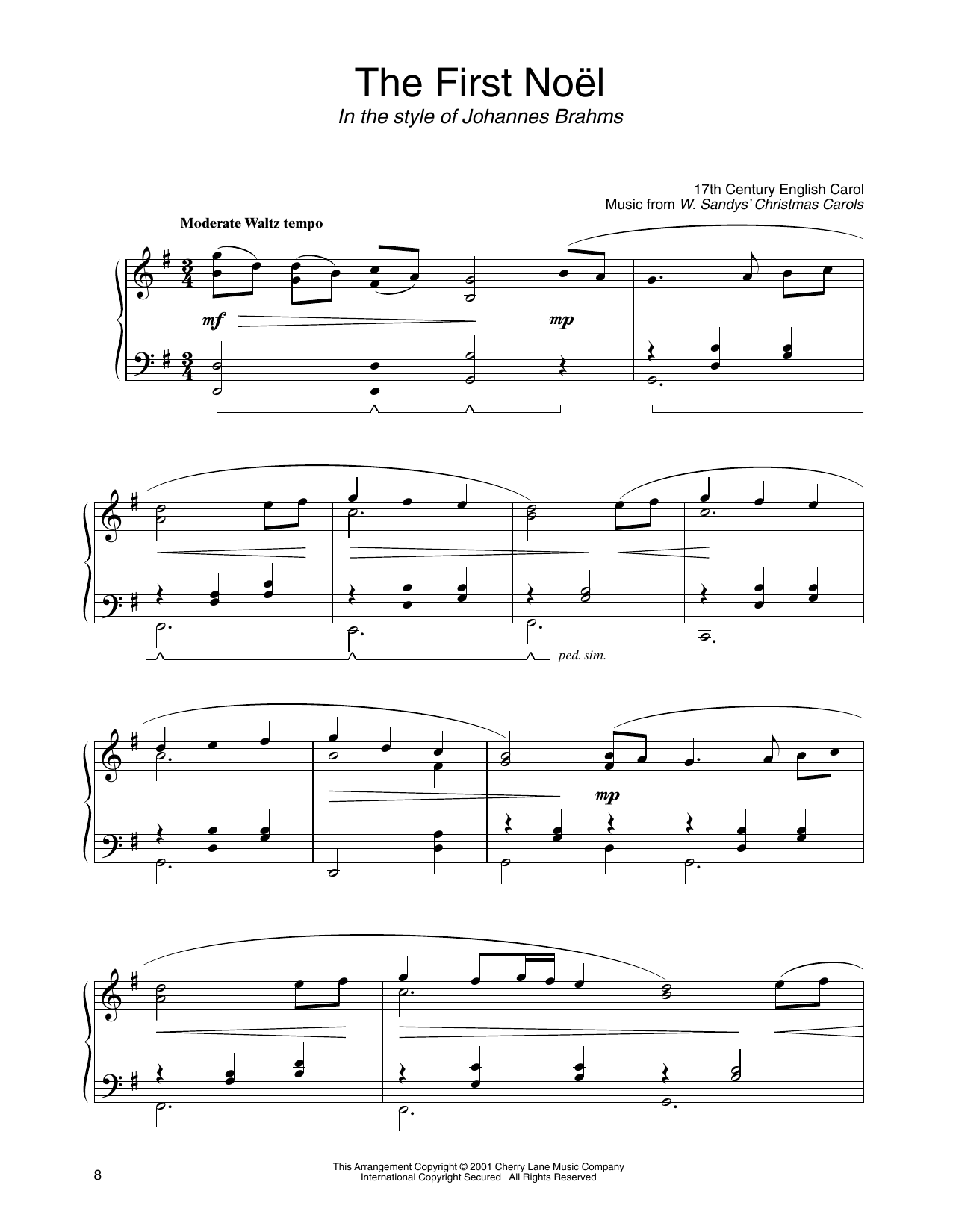 Download 17th Century English Carol The First Noel (in the style of Johannes Brahms) (arr. Carol Klose) Sheet Music and learn how to play Piano Solo PDF digital score in minutes