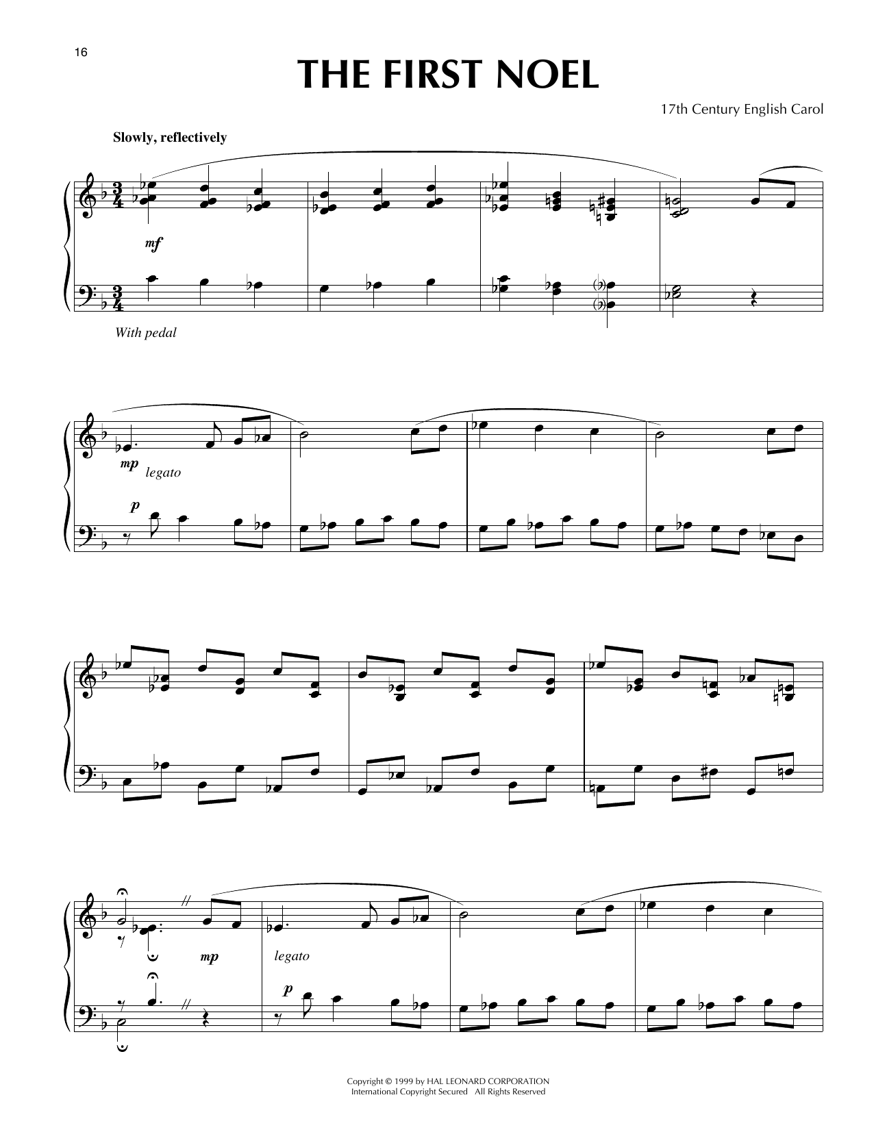 Download 17th Century English Carol The First Noel [Jazz version] (arr. Frank Mantooth) Sheet Music and learn how to play Piano Solo PDF digital score in minutes