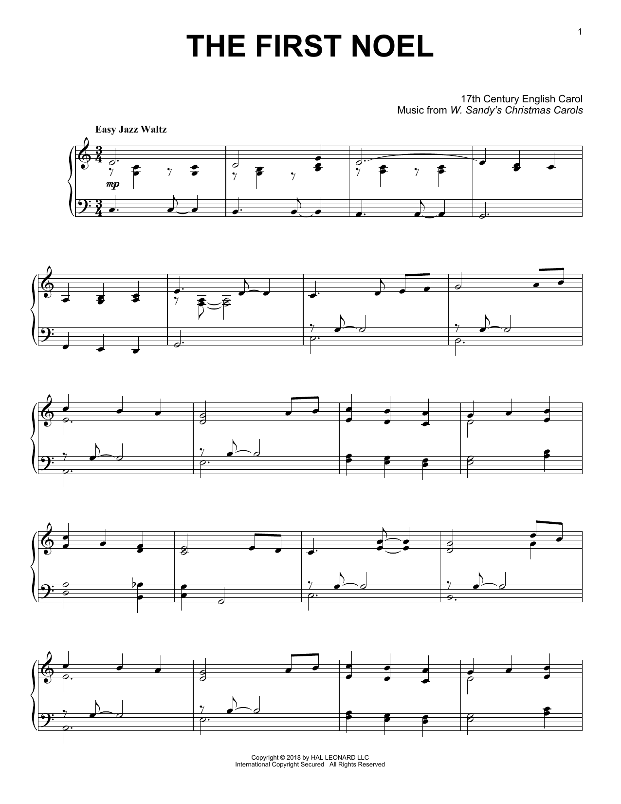 Download 17th Century English Carol The First Noel [Jazz version] Sheet Music and learn how to play Piano Solo PDF digital score in minutes