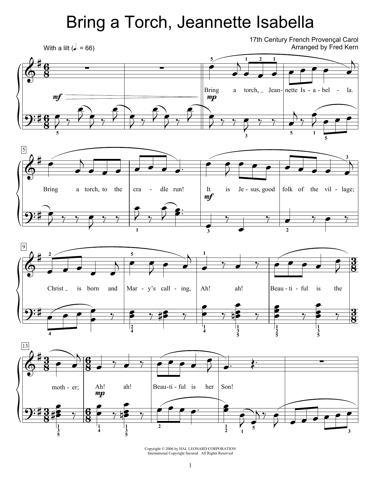 Download 17th Century French Carol Bring A Torch, Jeannette, Isabella Sheet Music and learn how to play Educational Piano PDF digital score in minutes