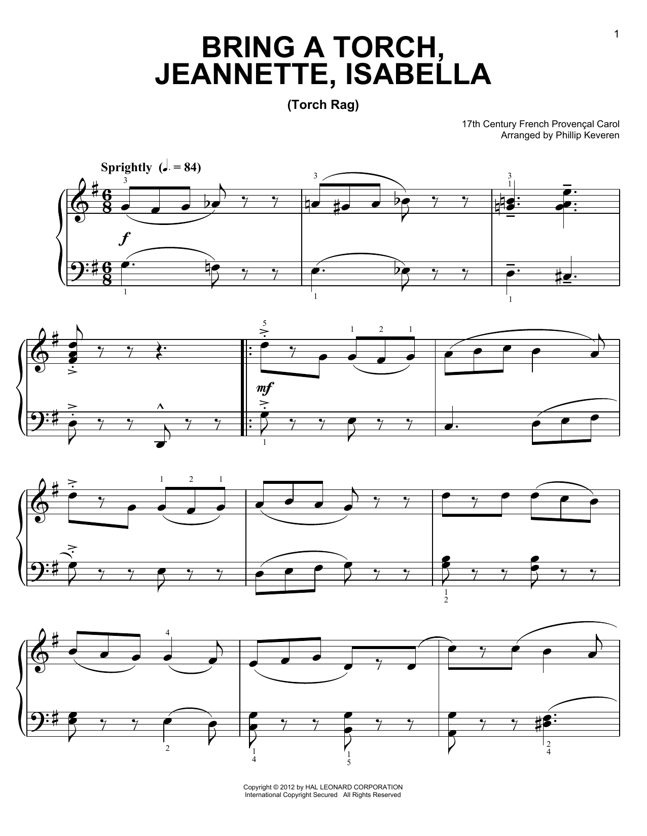 Download Phillip Keveren Bring A Torch, Jeannette, Isabella Sheet Music and learn how to play Easy Piano PDF digital score in minutes