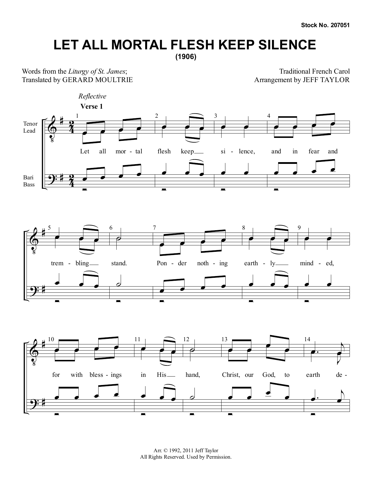 Download 17th Century French Carol Let All Mortal Flesh Keep Silence (arr. Jeff Taylor) Sheet Music and learn how to play TTBB Choir PDF digital score in minutes