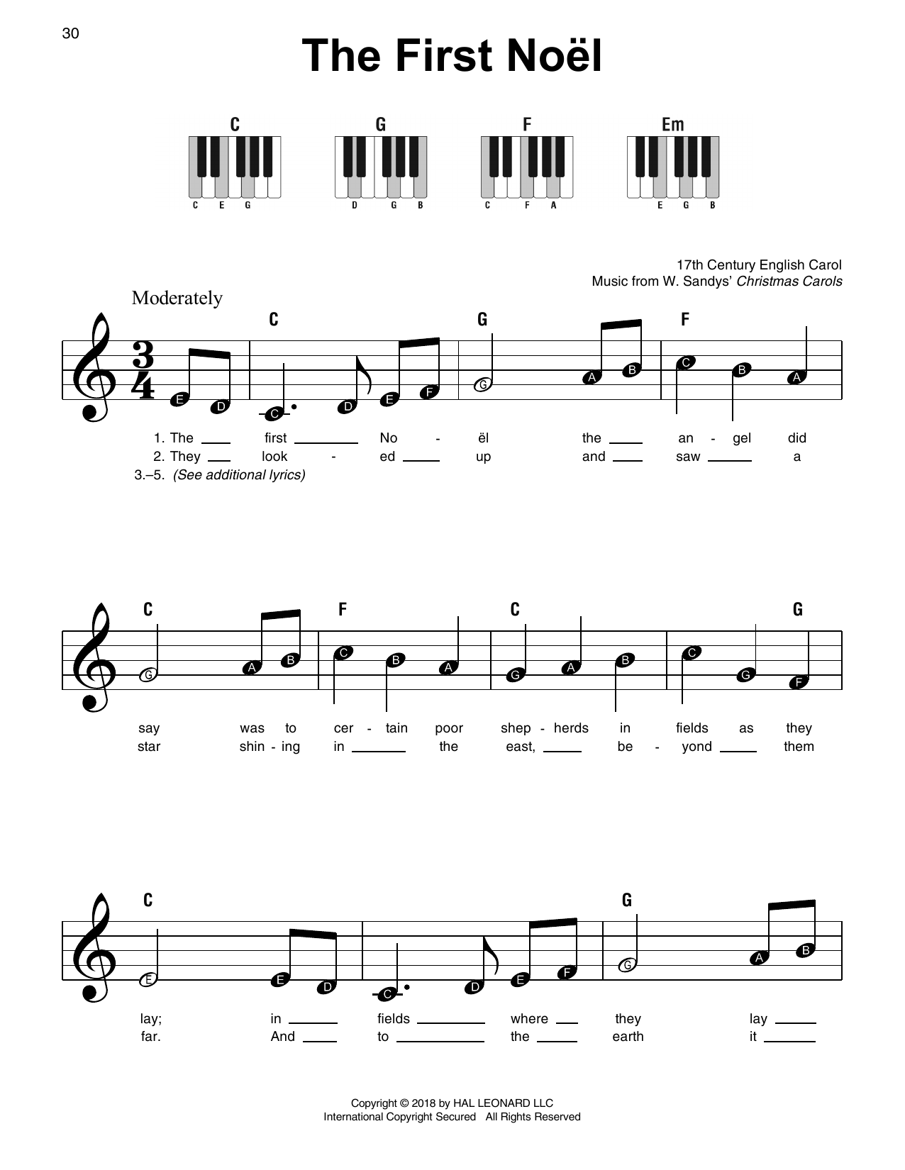 Traditional Carol The First Noel Sheet Music