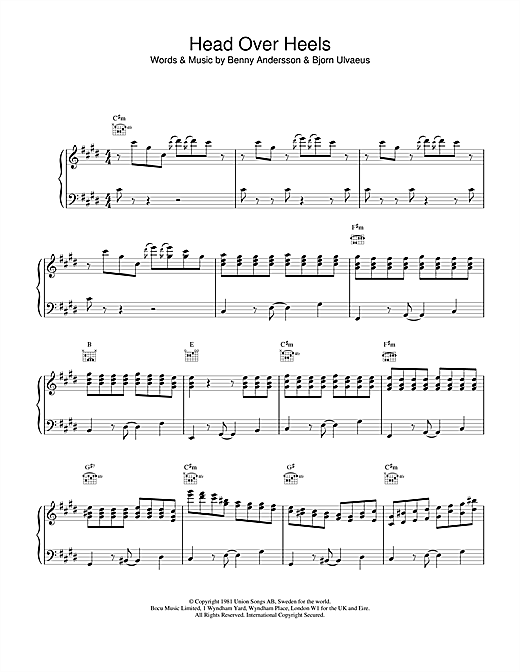 Learn to play ABBA Head Over Heels sheet music for Piano, Vocal & Guitar (Right-Hand Melody) in minutes. ABBA Head Over Heels sheet music notes and chords. Download Printable PDF.
