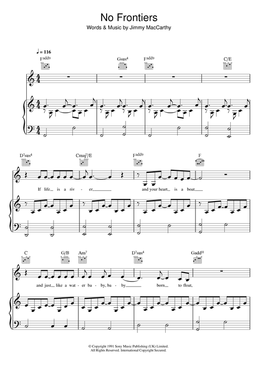 Learn to play The Corrs No Frontiers sheet music for Piano, Vocal & Guitar in minutes. The Corrs No Frontiers sheet music notes and chords. Download Printable PDF.