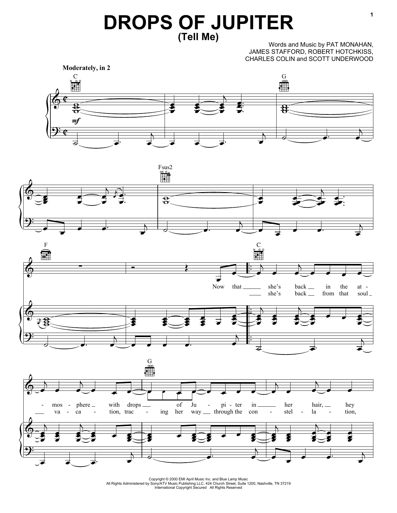 Learn to play Train Drops Of Jupiter (Tell Me) sheet music for Piano, Vocal & Guitar (Right-Hand Melody) in minutes. Train Drops Of Jupiter (Tell Me) sheet music notes and chords. Download Printable PDF.
