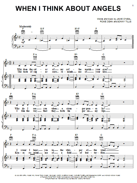 Learn to play Jamie O'Neal When I Think About Angels sheet music for Piano, Vocal & Guitar (Right-Hand Melody) in minutes. Jamie O'Neal When I Think About Angels sheet music notes and chords. Download Printable PDF.